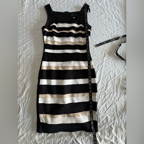 White House Black Market Striped Color Block  Sheath Dress Black & Tan Size 00 - Picture 10 of 10